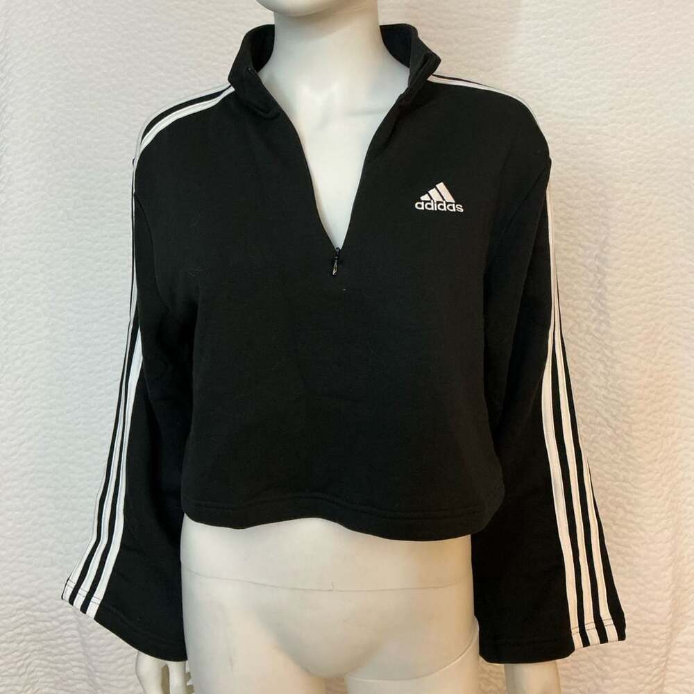 Adidas Size S Women’s Essentials 3-Stripes Open Hem Quarter Zip Sweatshirt